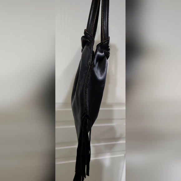 Hobo, Black Fringe Leather Bag with Gold Medallion Accent. Quite firm on price! - Picture 12 of 12